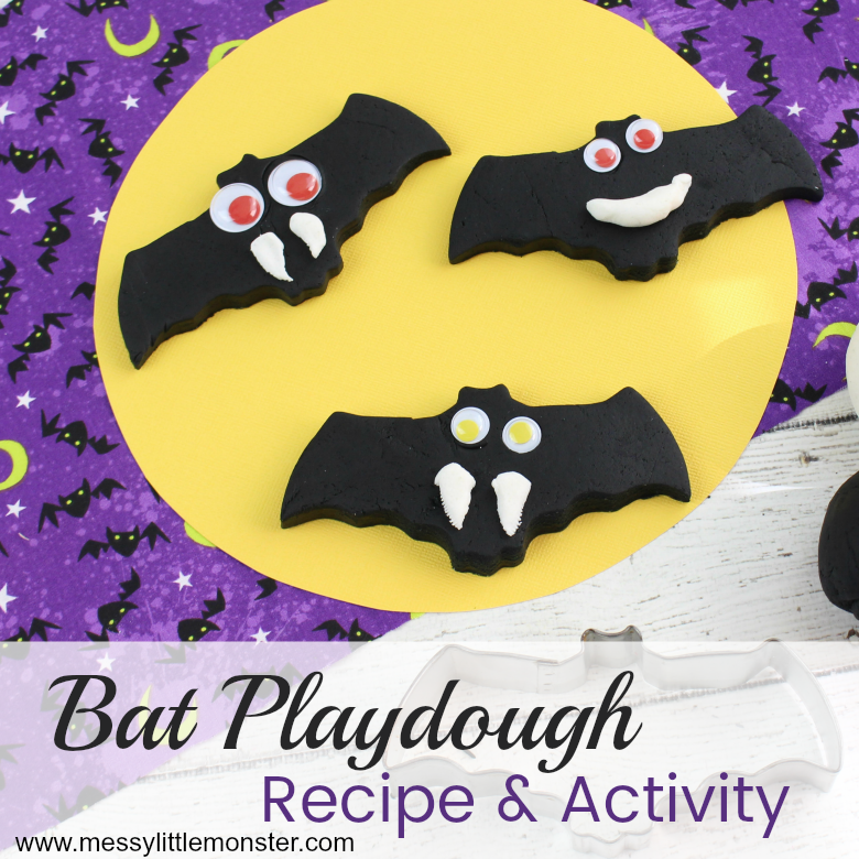Black Playdough Halloween Bats - Halloween Activities for Kids